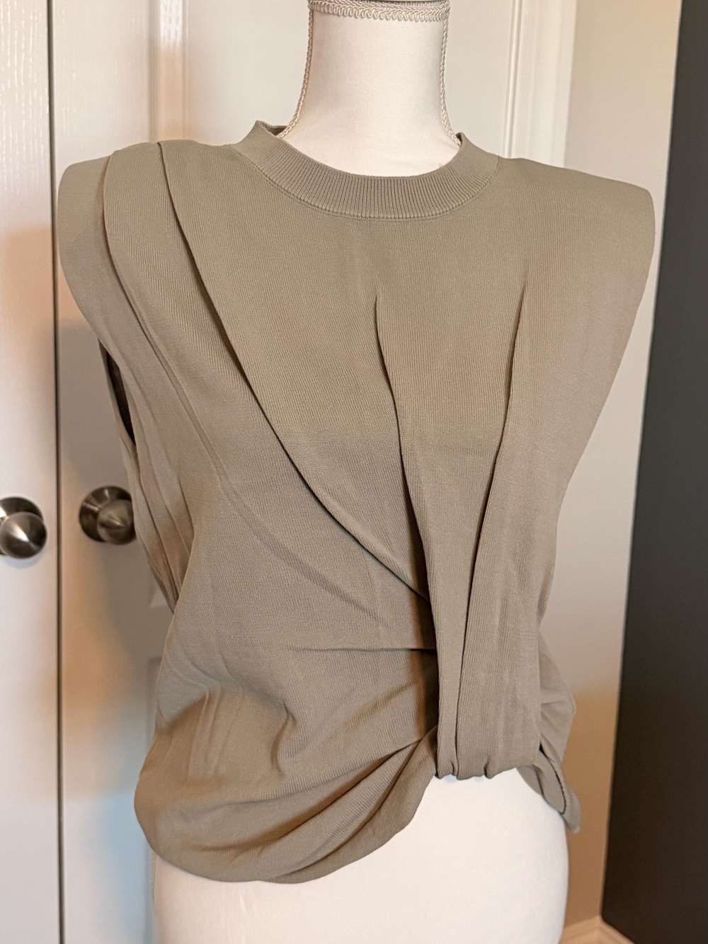 NWT - Zara Taupe Draped Sleeveless Knit Top